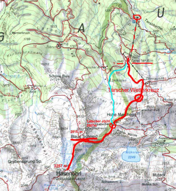 Karte der Bergtour